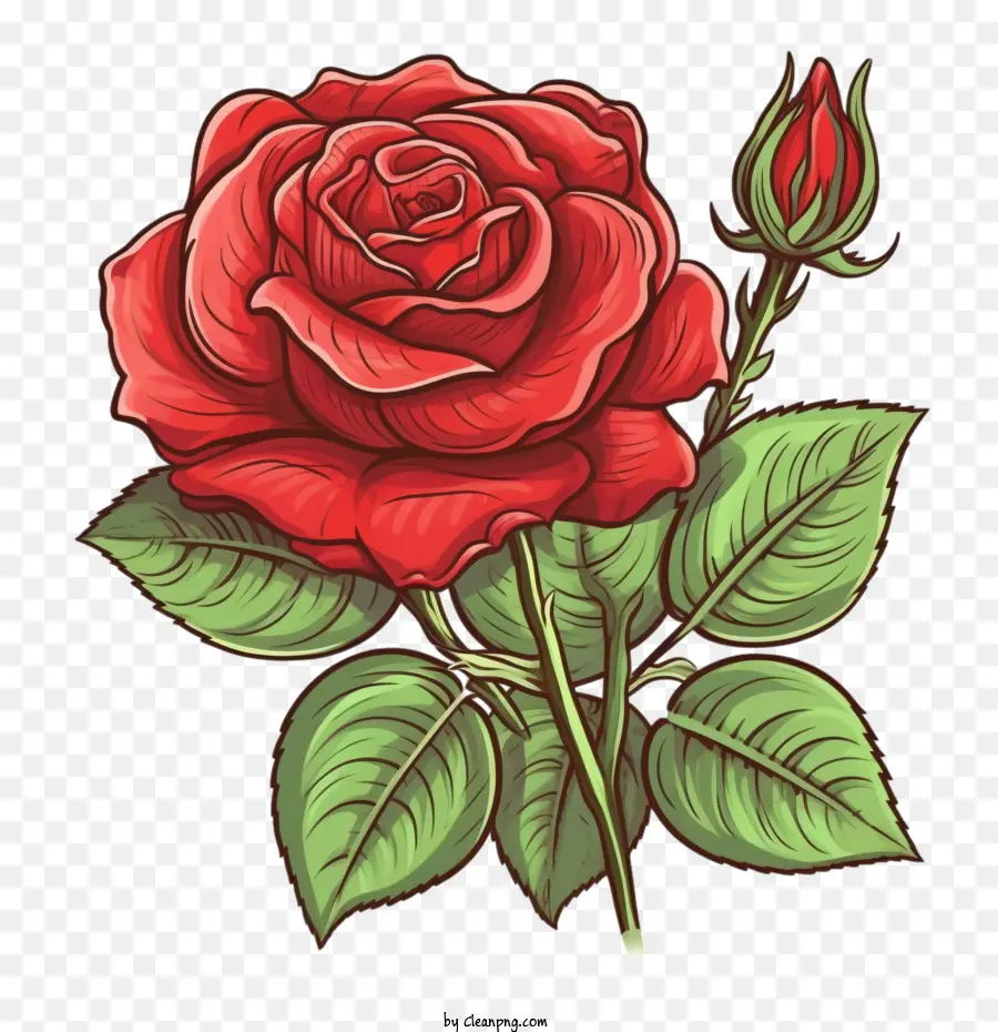 Mawar Merah，Vintage Red Rose PNG