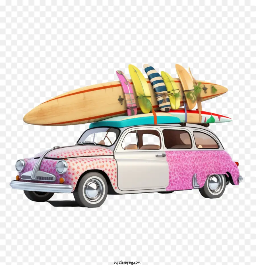 Mobil Retro，Mobil Vintage Dengan Papan Selancar PNG