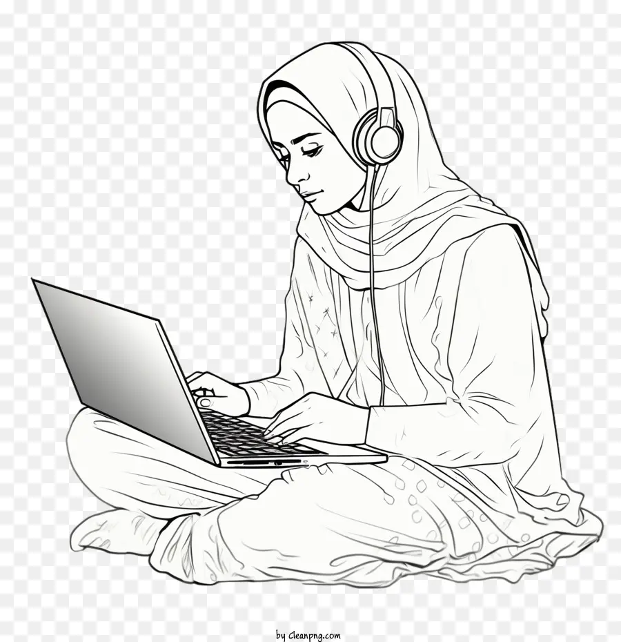 Gadis Muslim，Gadis Dengan Laptop PNG