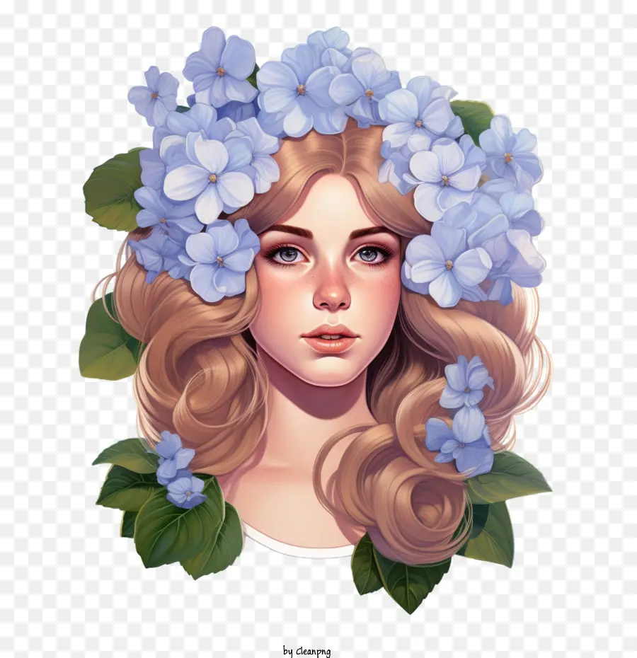 Bunga Hydrangea，Gadis Potret PNG