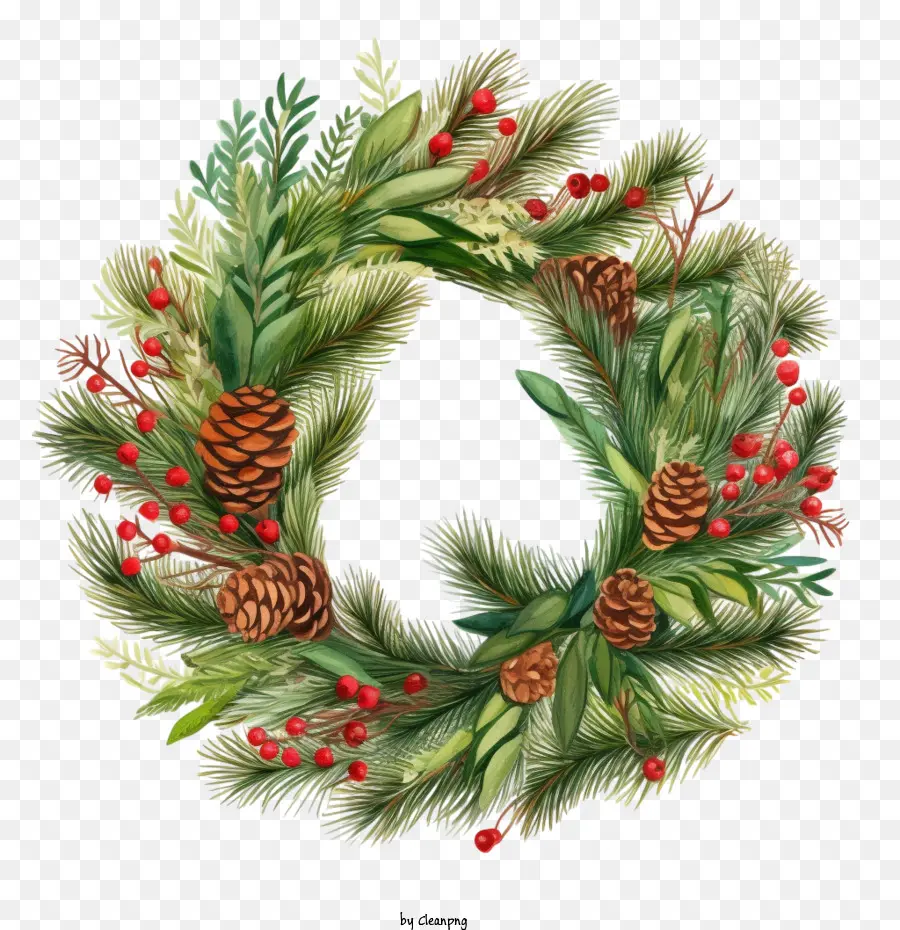 Christmas Evergreen Boughs Wreath，Karangan Bunga Natal PNG