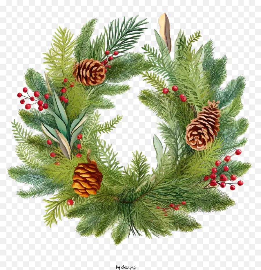 Christmas Evergreen Boughs Wreath，Karangan Bunga Natal PNG