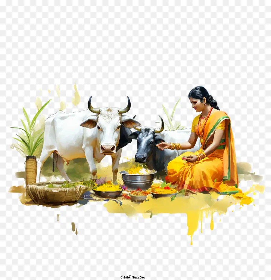 Pongal，Wanita Dengan Sapi PNG