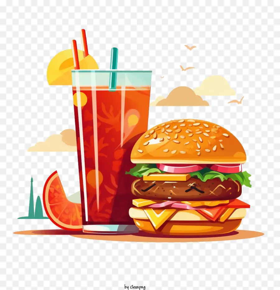 Hamburger，Burger Dan Minuman PNG