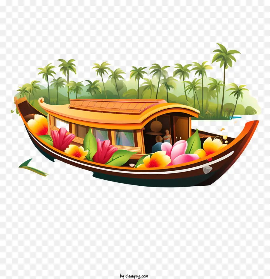 Perahu Onam，Perahu Dengan Bunga PNG