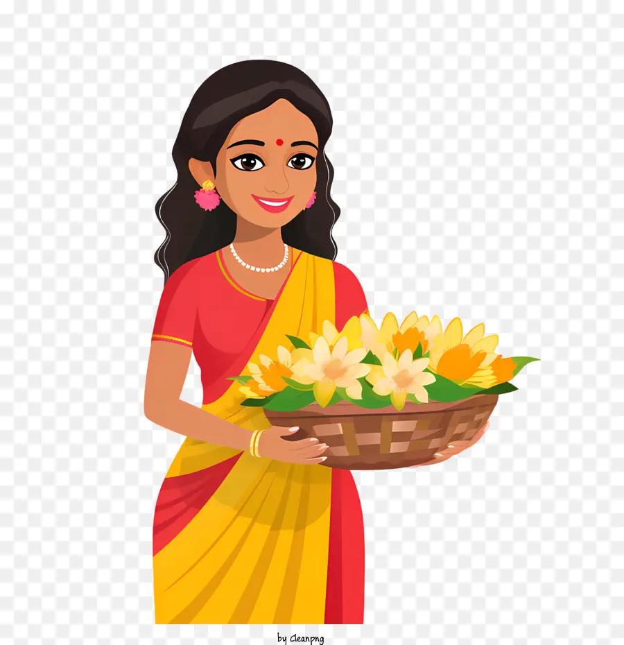 Onam，Wanita Dengan Bunga PNG