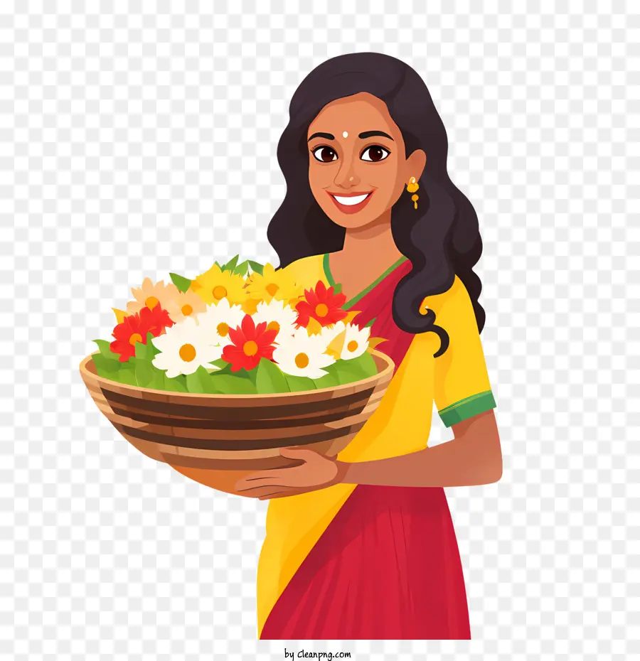 Onam，Wanita Dengan Bunga PNG