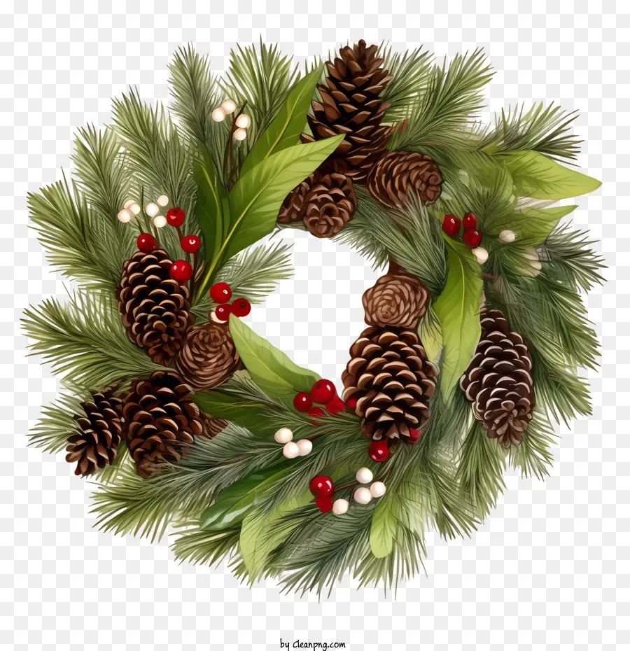 Karangan Bunga Pinecone Natal，Christmas Evergreen Boughs Wreath PNG