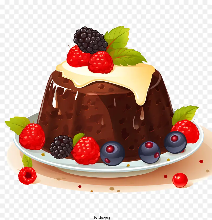 Puding Natal，Kue Coklat Dengan Berry PNG