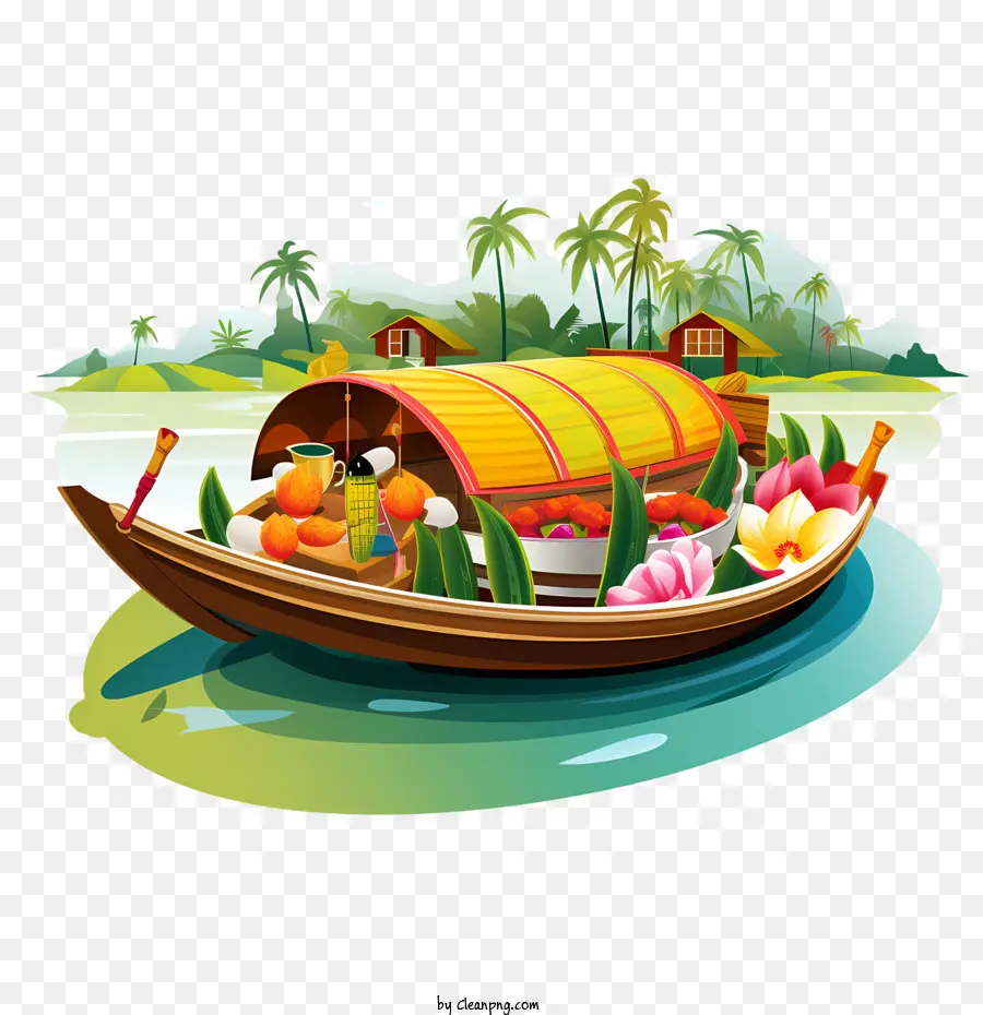 Perahu Onam，Perahu Yang Dihiasi Dengan Bunga PNG