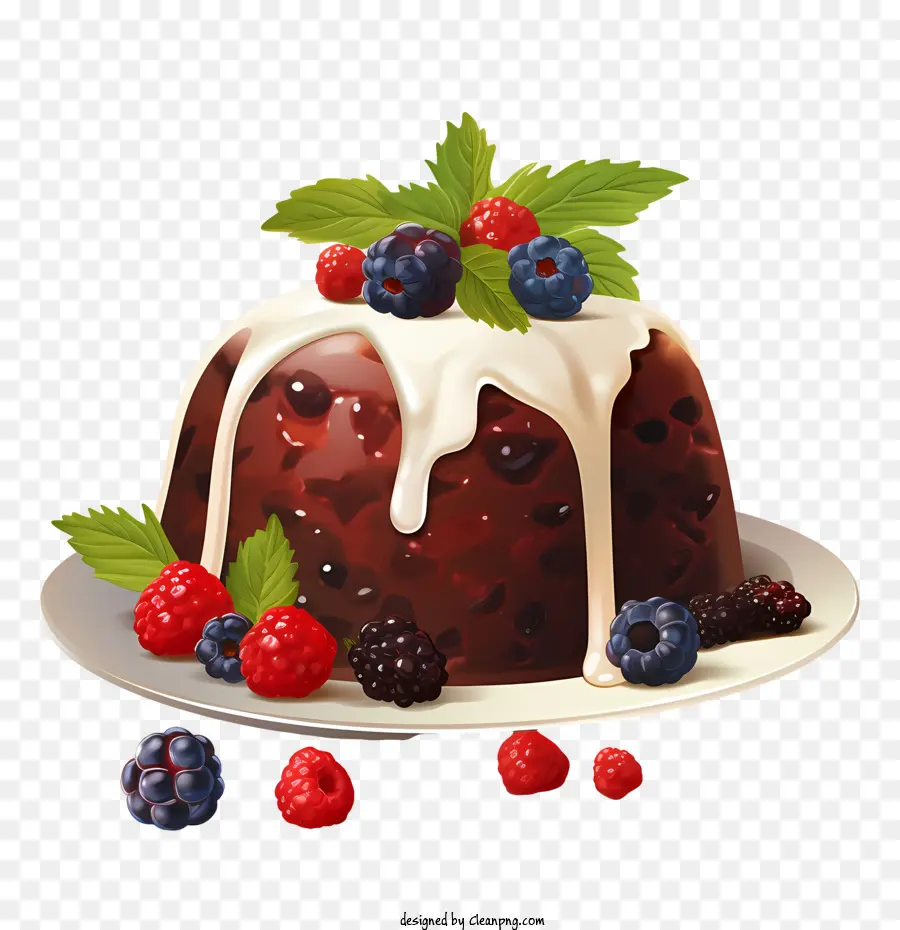 Puding Natal，Kue Coklat Dengan Berry PNG