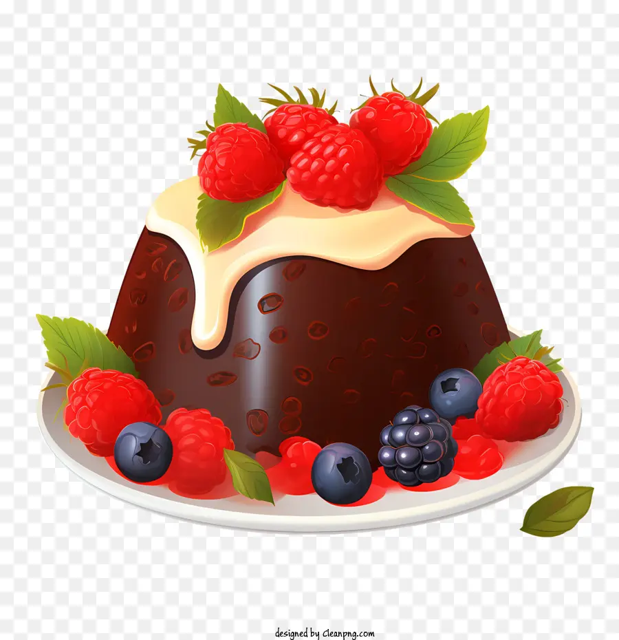 Puding Natal，Kue Coklat Dengan Berry PNG