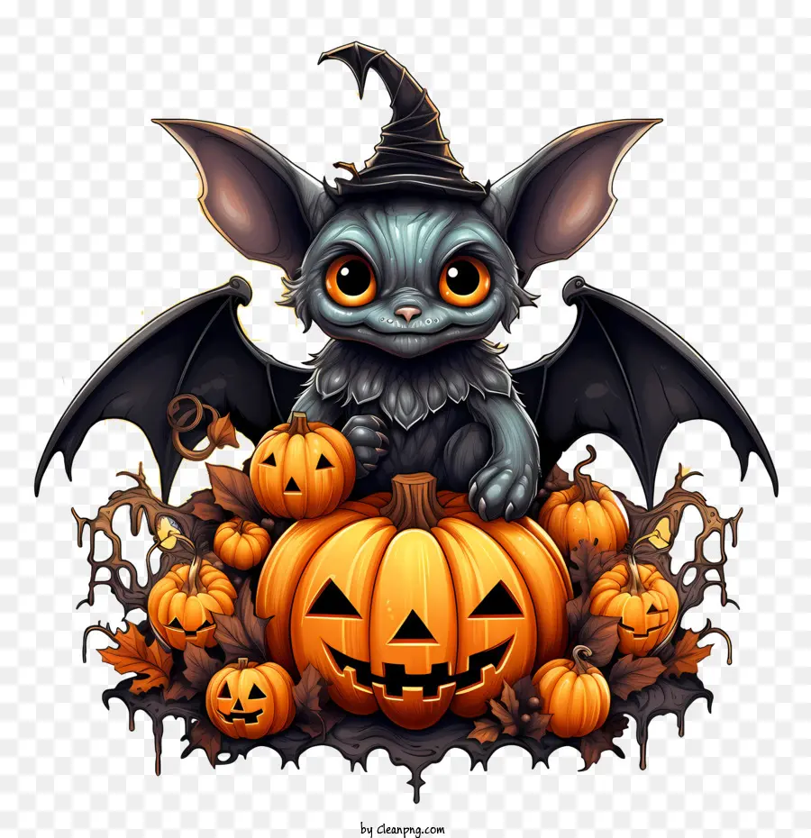 Kelelawar Halloween，Labu Halloween PNG