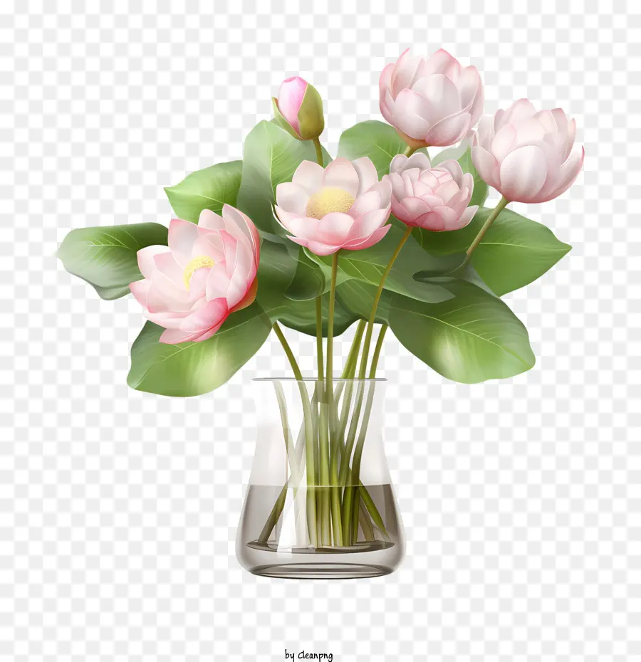 Bunga Teratai，Bunga Merah Muda Dalam Vas PNG