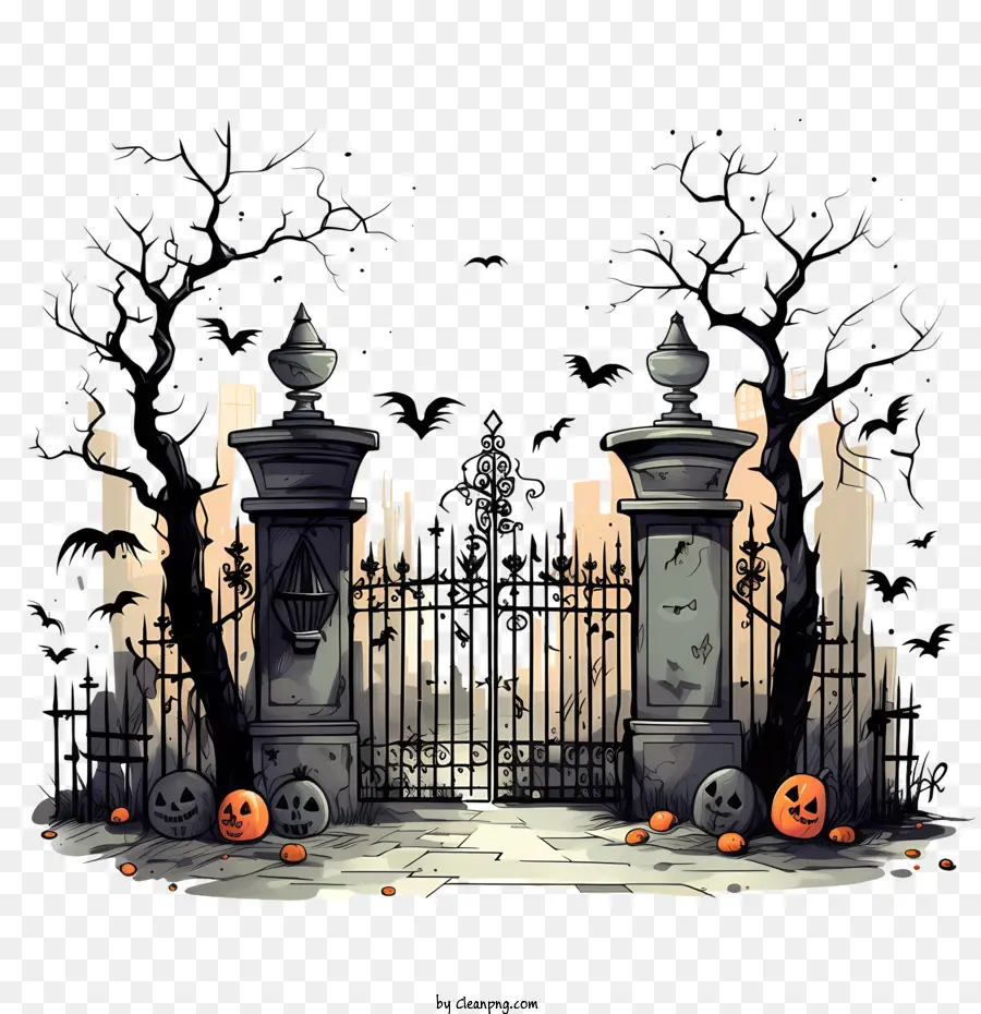 Halloween Graveyard，Pintu Masuk Yang Terjaga Keamanannya PNG