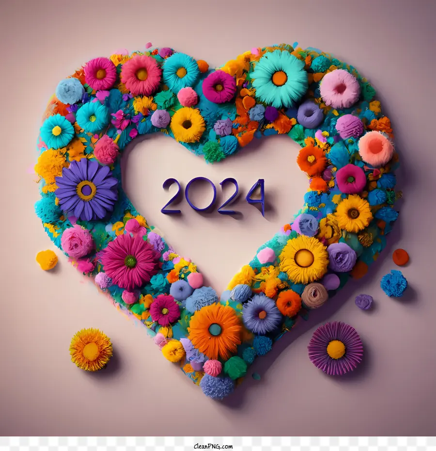 2024 Selamat Tahun Baru，Bunga Berwarna Warni PNG