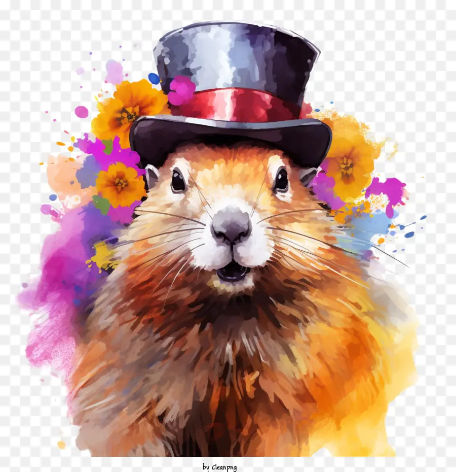 Hari Groundhog，Groundhog Dengan Topi Tinggi PNG