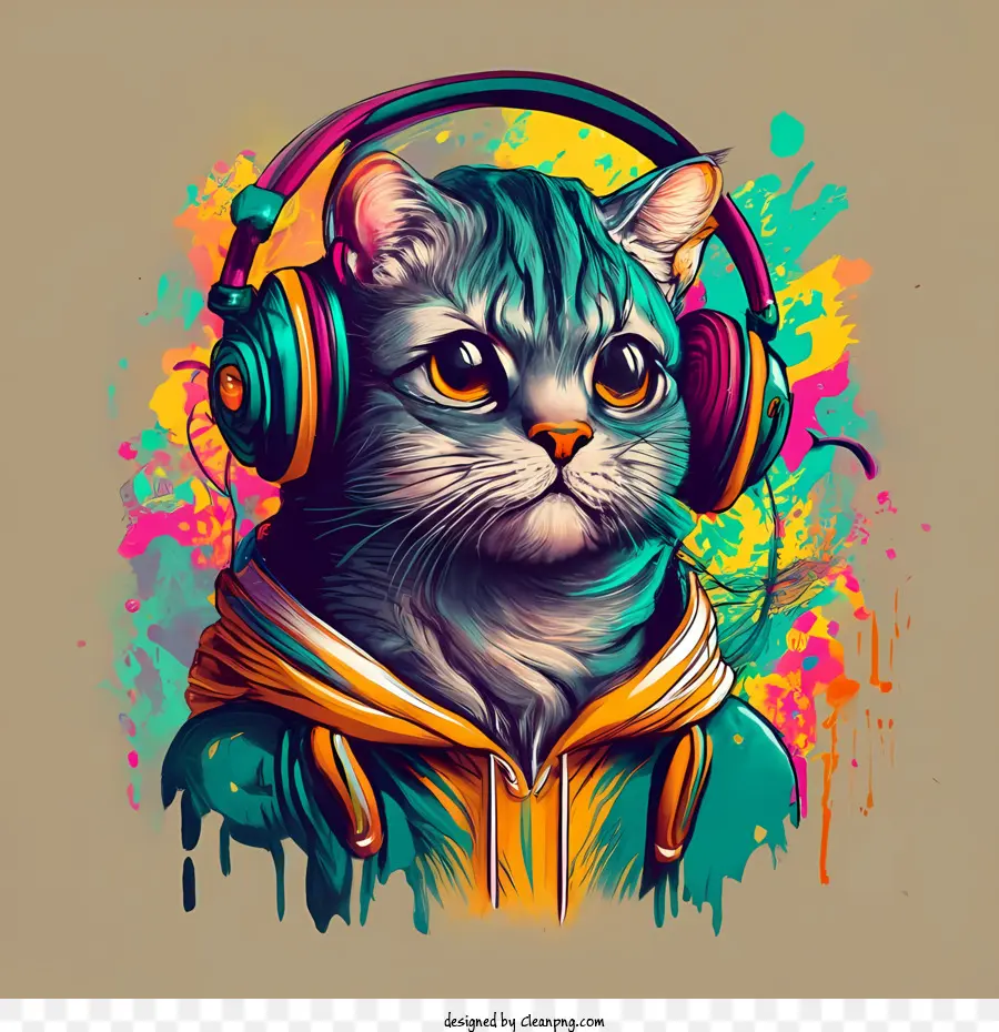 Hari Kucing Sedunia，Kucing Dengan Headphone PNG