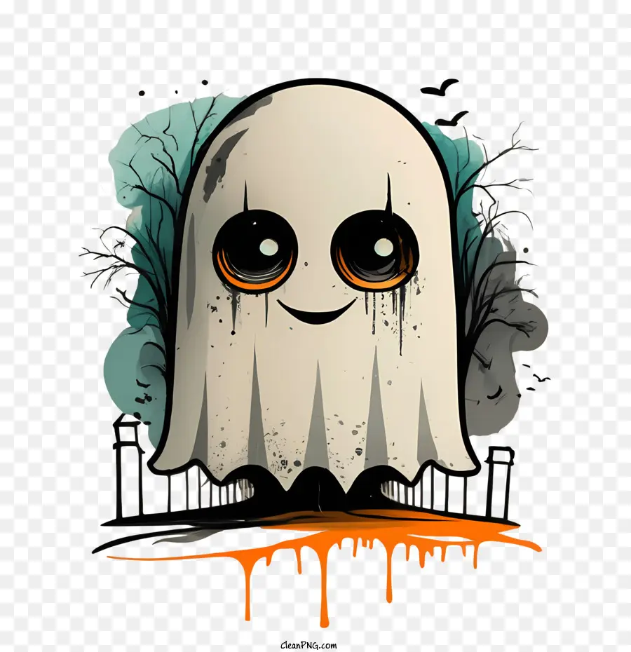 Hantu Halloween，Hantu Tersenyum Dengan Pepohonan PNG