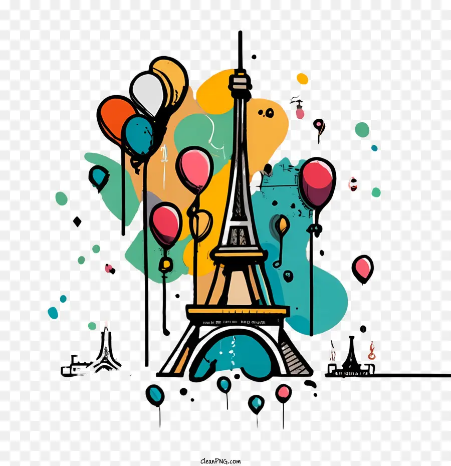 Paris，Menara Eiffel Dengan Balon PNG