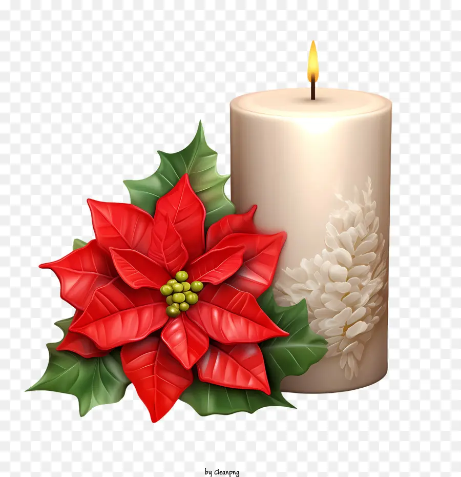 Lilin Natal，Lilin Dengan Poinsettia PNG