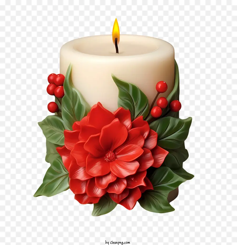 Lilin Natal，Lilin Dengan Bunga PNG