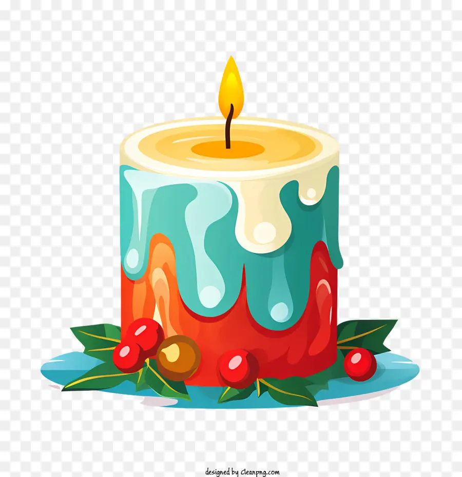 Lilin Natal，Lilin Dengan Holly PNG