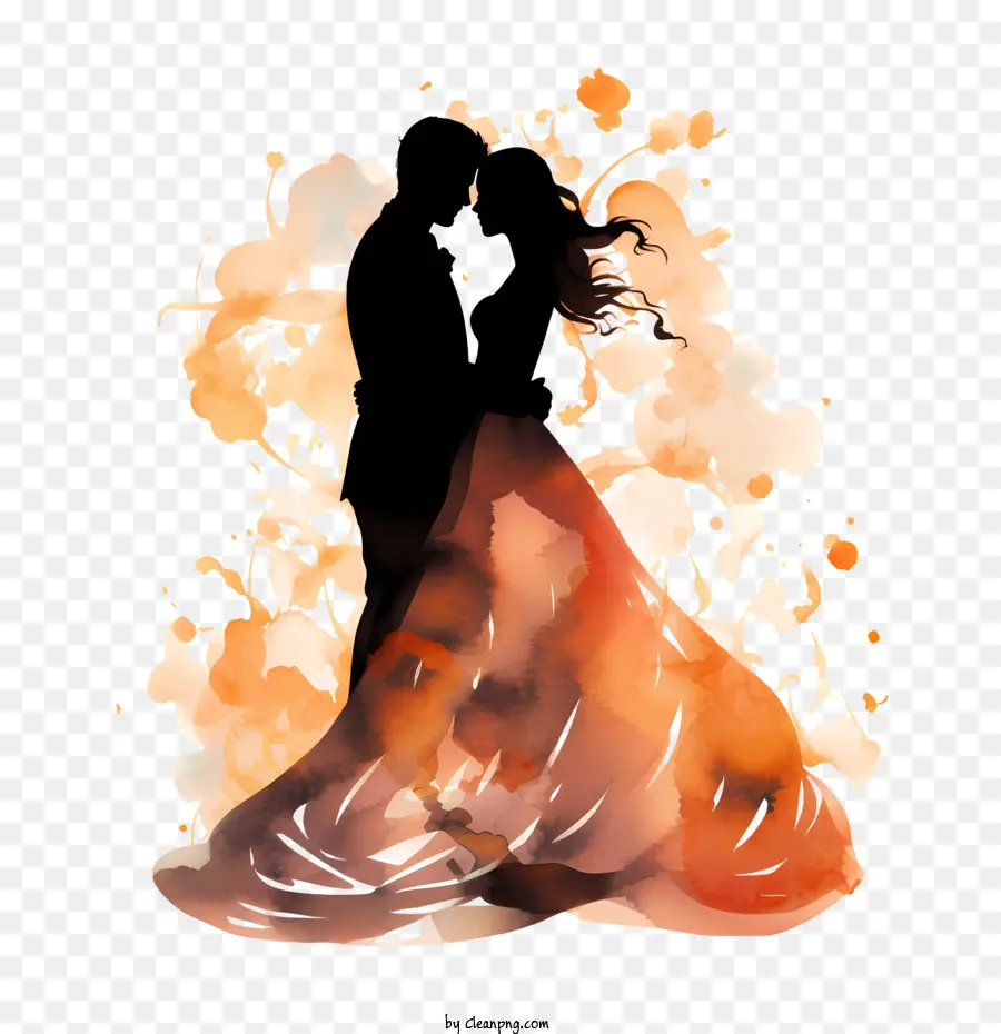 Siluet Pasangan Pernikahan，Dengan Percikan Jeruk PNG