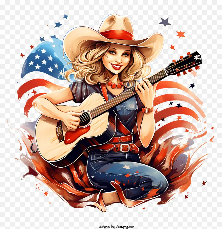 Hari Musik Country Internasional，Cowgirl Dengan Gitar PNG