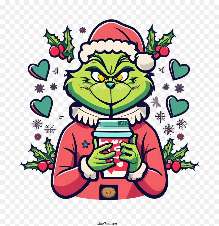 Grinch Natal，Grinch Dengan Kopi PNG