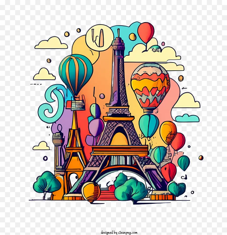 Paris，Menara Eiffel Dengan Balon PNG