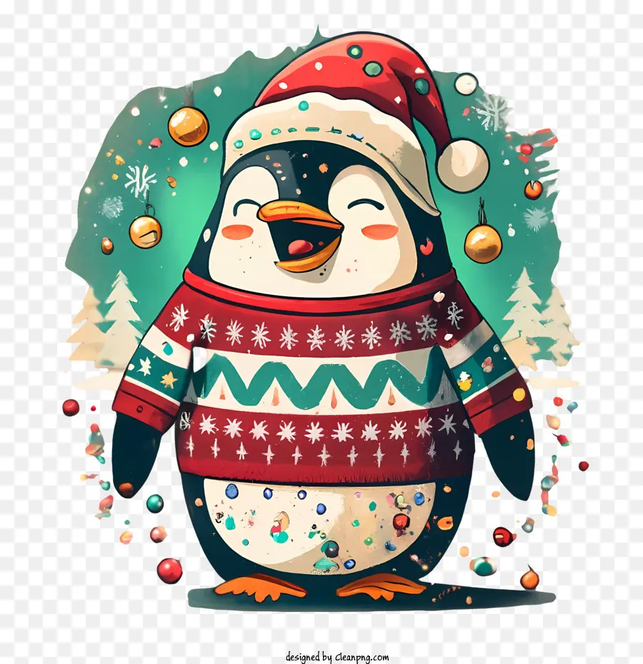 Pinguin Natal，Penguin Dalam Sweater Natal PNG