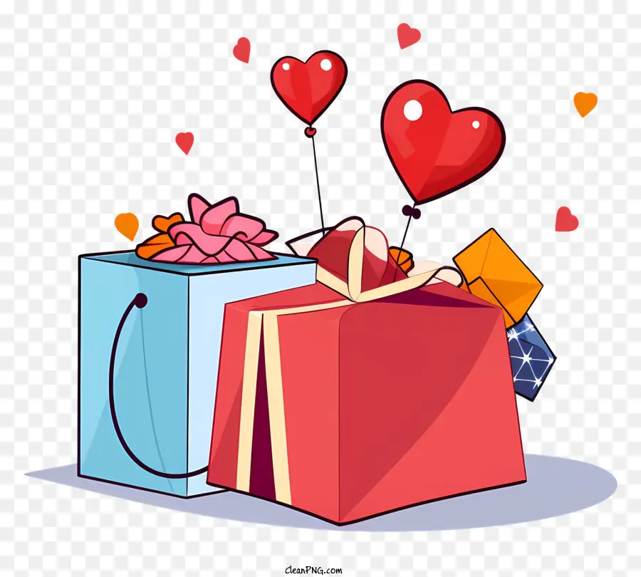 Merah Kotak Hadiah，Heartshaped Balon PNG