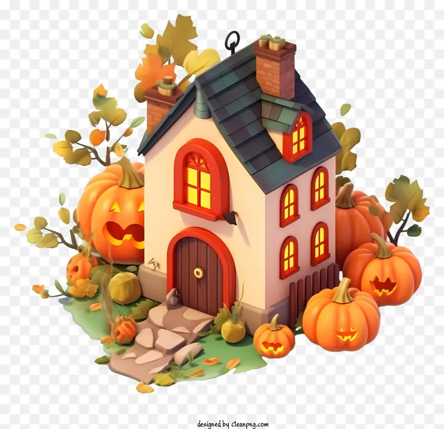 Dekorasi Halloween，Rumah Labu PNG