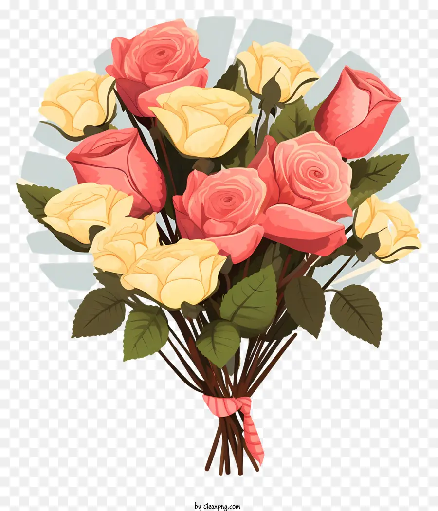 Buket Mawar，Mawar Merah Muda Dan Kuning PNG
