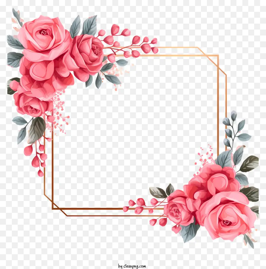 Bingkai Dekoratif，Mawar Merah Muda PNG