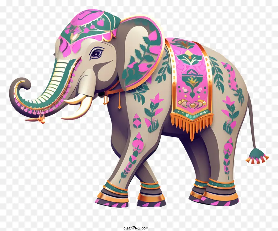Gajah Di Sari，Gajah Mengenakan Sari Hiasan PNG