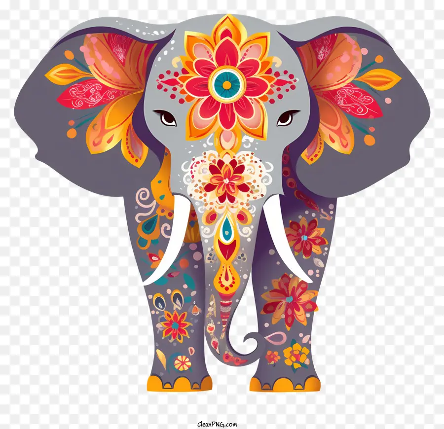 Desain Bunga Pada Gajah，Gajah Telinga Panjang PNG