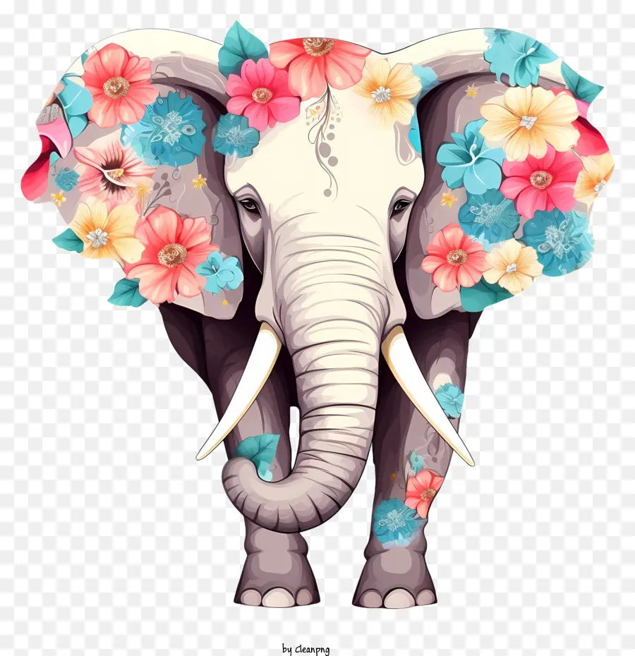 Gajah Mahkota Bunga，Gajah Dengan Mahkota Bunga PNG
