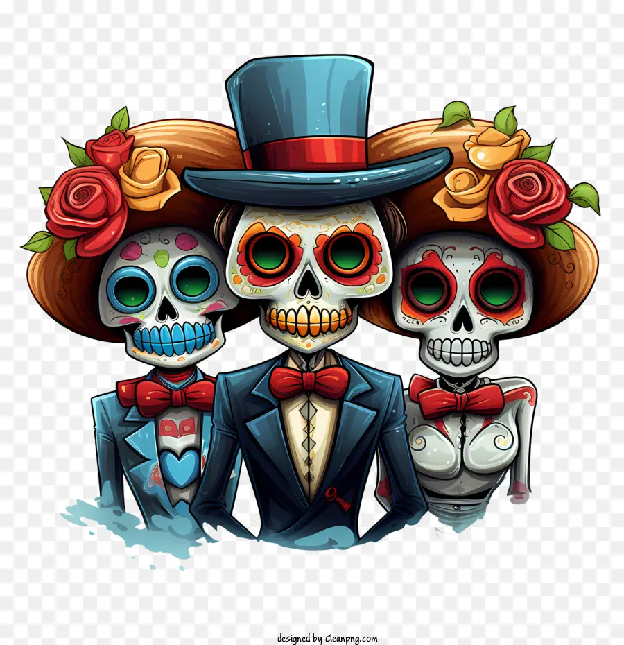 Dia De Los Muertos，Tengkorak Di Topi PNG