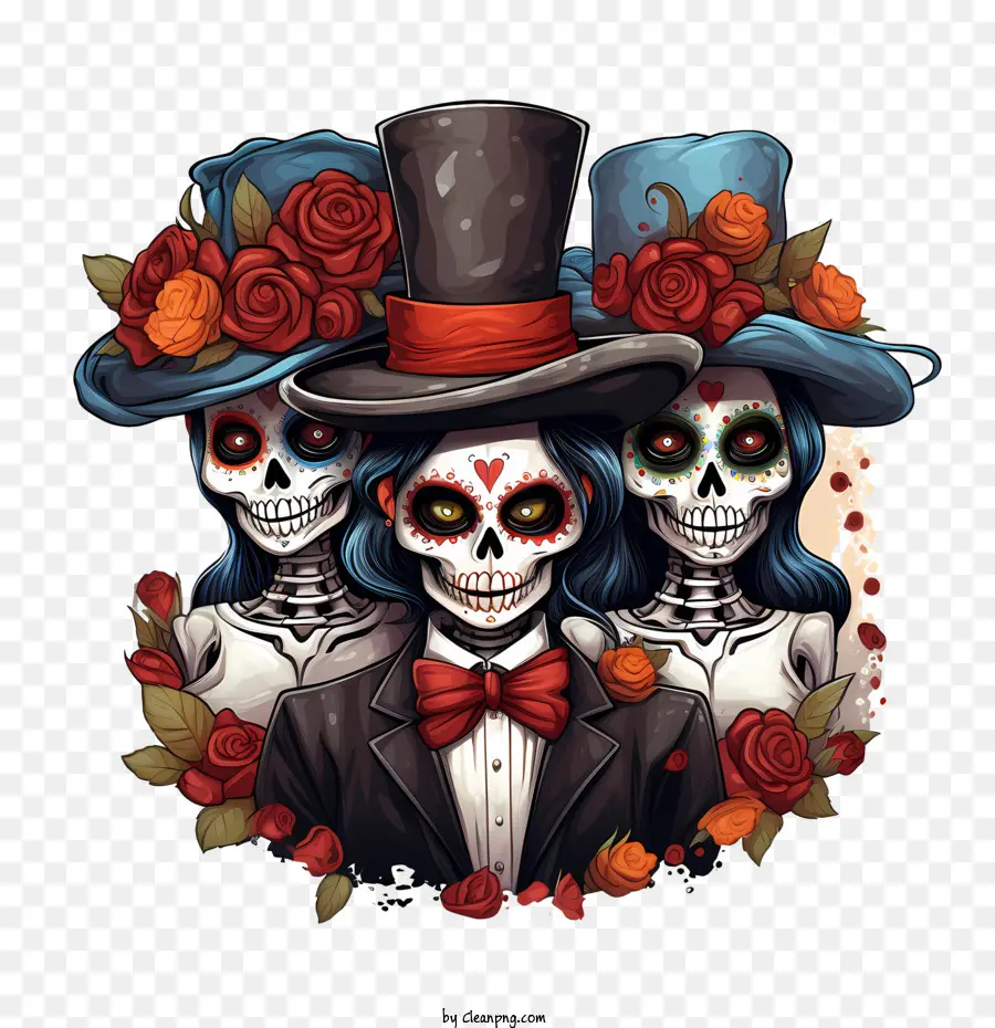 Dia De Los Muertos，Tengkorak Berwarna Warni PNG