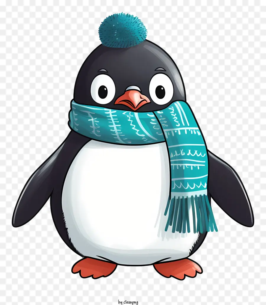 Kartun Penguin，Syal Biru Dan Putih PNG