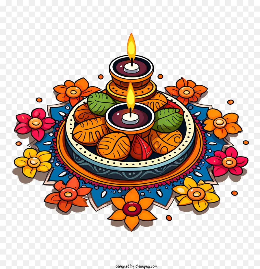 Diwali Rangoli Dan Diyas，Lilin Hias PNG