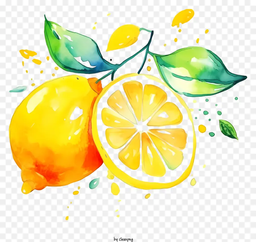 Lukisan Cat Air，Irisan Lemon PNG