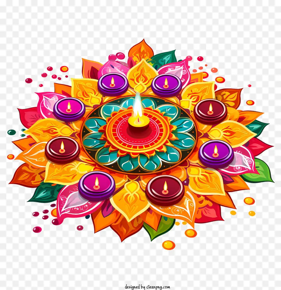 Diwali Rangoli Dan Diyas，Diya PNG