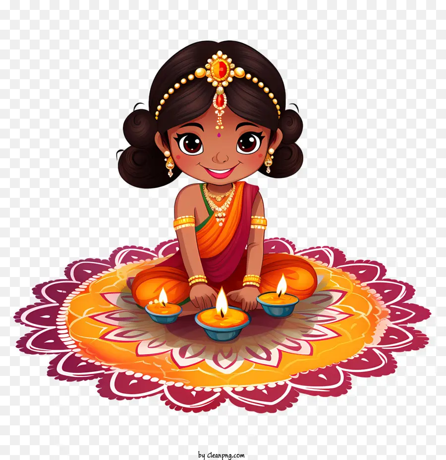 Diwali Rangoli Dan Diyas，Gadis Dengan Diya PNG