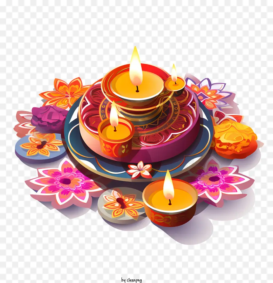 Diwali Rangoli Dan Diyas，Diya PNG