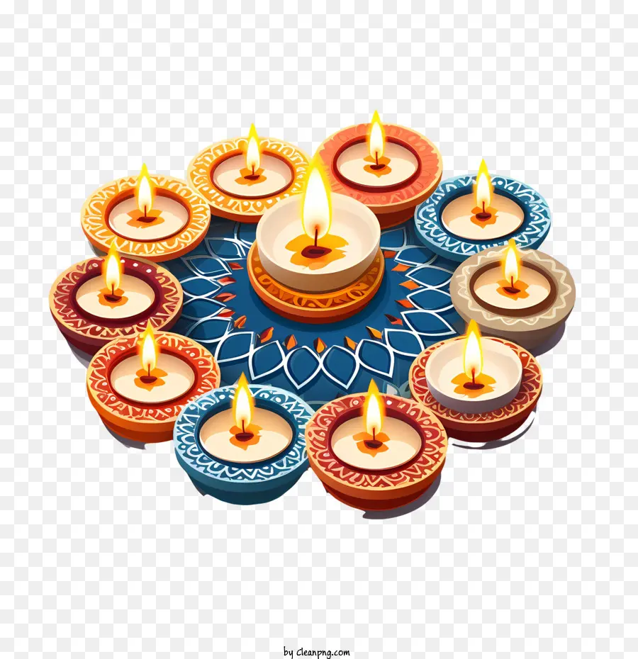 Diwali Rangoli Dan Diyas，Lilin Dekoratif PNG