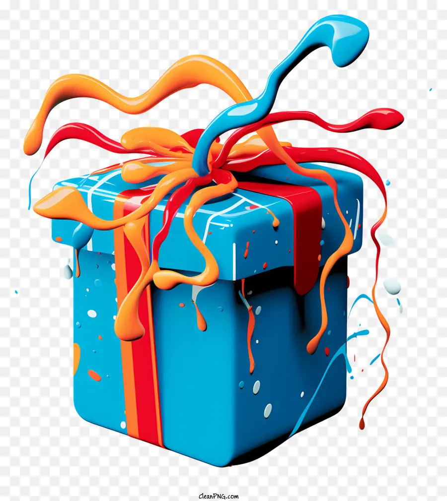 Biru Kotak Hadiah，Painted Gift Box Yang Berceceran PNG