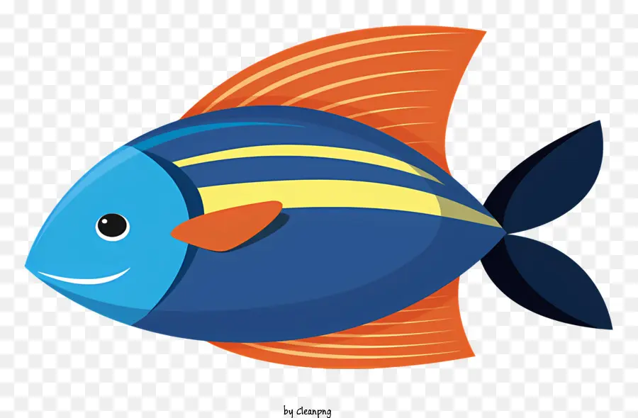 Kartun Ikan，Ikan Bergaris Biru Dan Kuning PNG